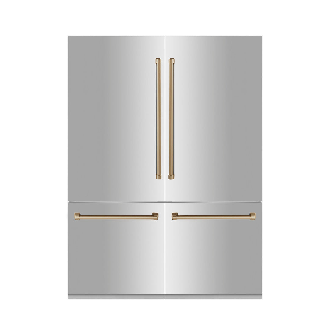 ZLINE 60 in. Autograph Edition 32.2 cu. ft. Built-in 4-Door French Door Refrigerator with Internal Water and Ice Dispenser in Stainless Steel with Champagne Bronze Accents (RBIVZ-304-60-CB)