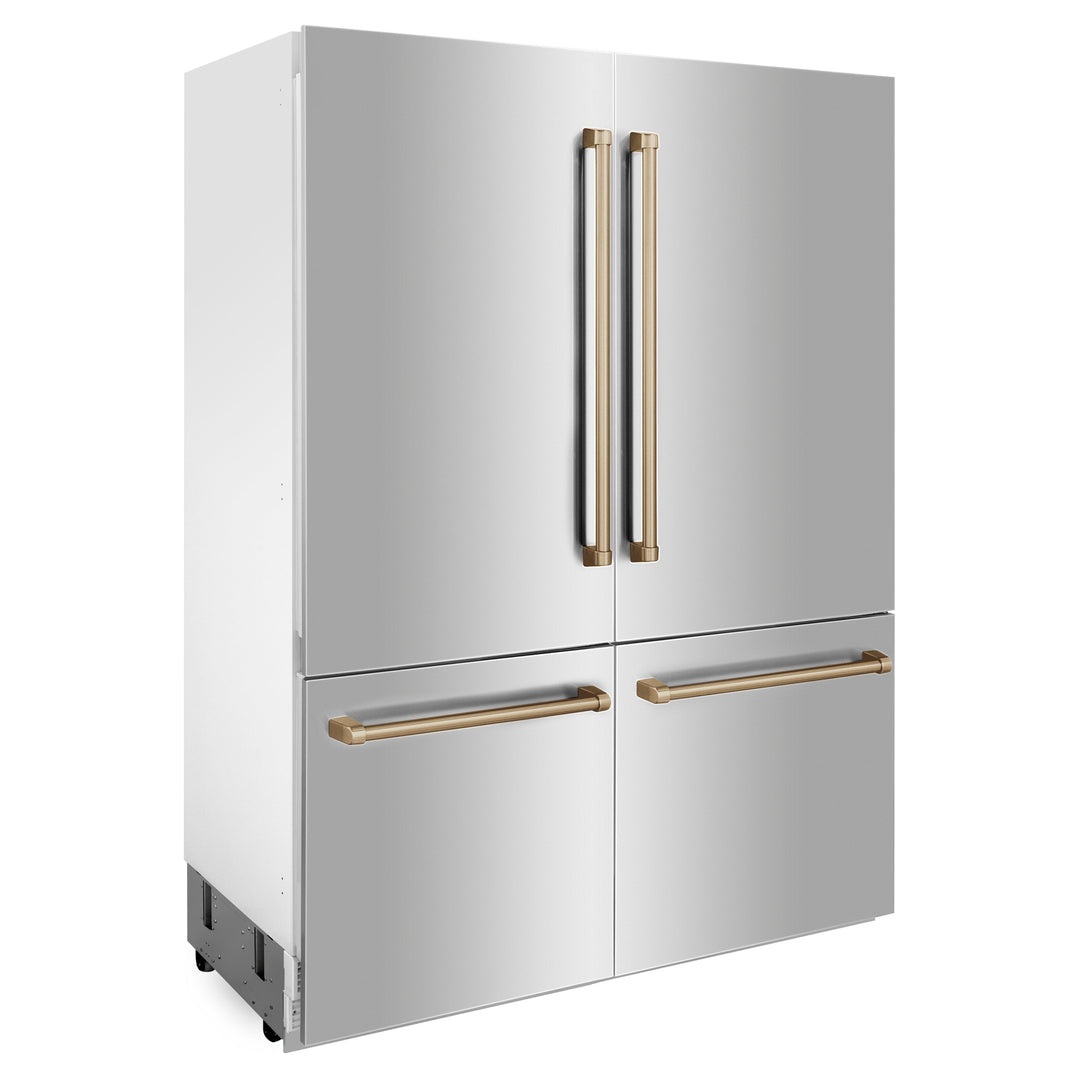 ZLINE 60 in. Autograph Edition 32.2 cu. ft. Built-in 4-Door French Door Refrigerator with Internal Water and Ice Dispenser in Stainless Steel with Champagne Bronze Accents (RBIVZ-304-60-CB)