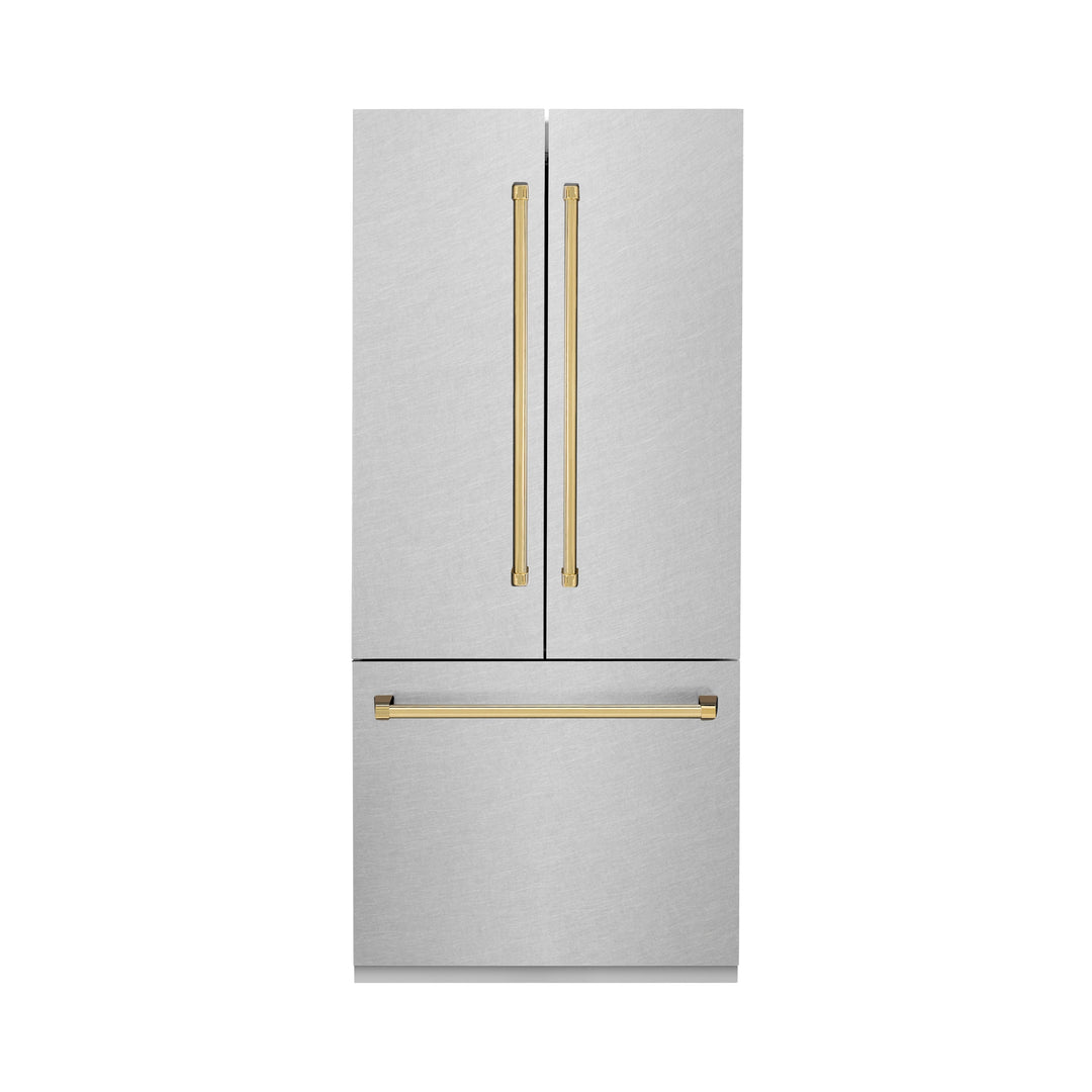 ZLINE 36 in. Autograph Edition 19.6 cu. ft. Built-in 2-Door Bottom Freezer Refrigerator with Internal Water and Ice Dispenser in Fingerprint Resistant Stainless Steel with Accents (RBIVZ-SN-36)
