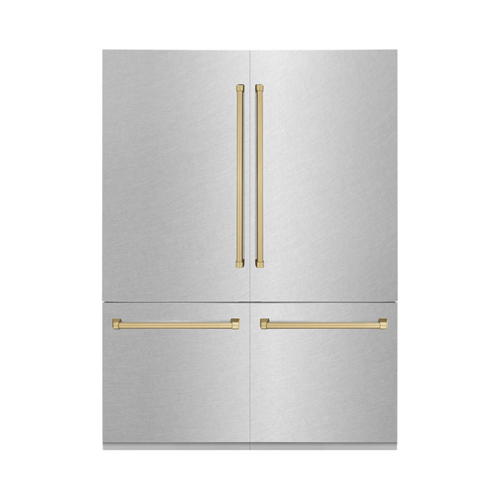 ZLINE 60 in. Autograph Edition 32.2 cu. ft. Built-in 4-Door French Door Refrigerator with Internal Water and Ice Dispenser in Fingerprint Resistant Stainless Steel with Accents (RBIVZ-SN-60)