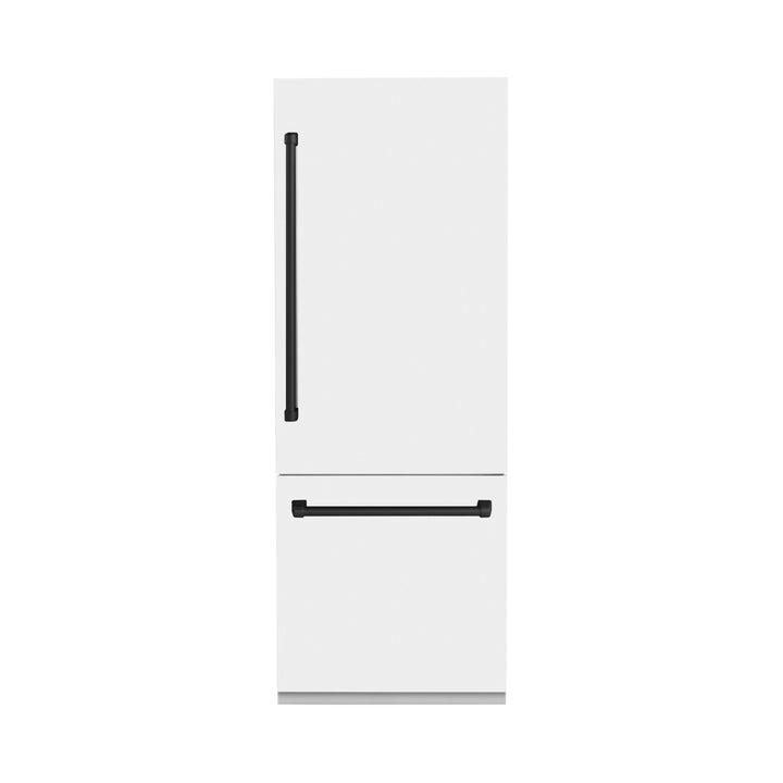ZLINE 30” Autograph Edition 16.1 cu. ft. Built-in 2-Door Bottom Freezer Refrigerator with Internal Water and Ice Dispenser in White Matte with Accents (RBIVZ-WM-30)