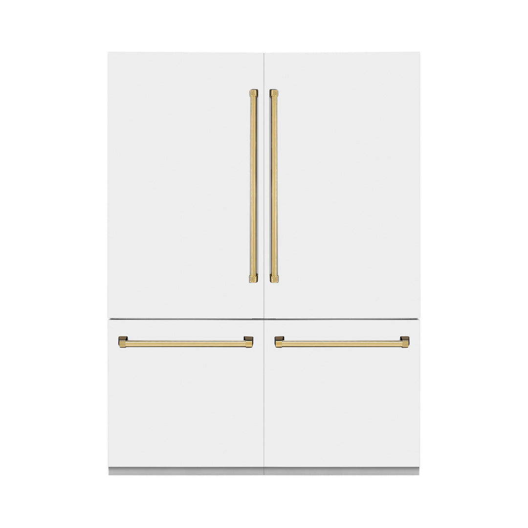ZLINE 60 in. Autograph Edition 32.2 cu. ft. Built-in 4-Door French Door Refrigerator with Internal Water and Ice Dispenser in White Matte with Accents (RBIVZ-WM-60)