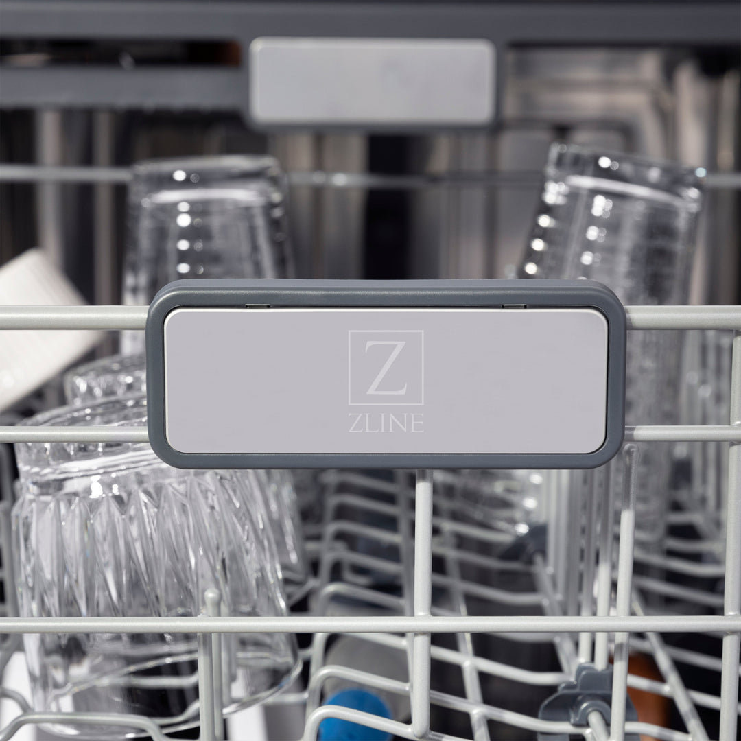 ZLINE Autograph Edition 24 in. 3rd Rack Top Touch Control Tall Tub Dishwasher in Black Stainless Steel with Accented Handle, 45dBa (DWMTZ-BS-24)