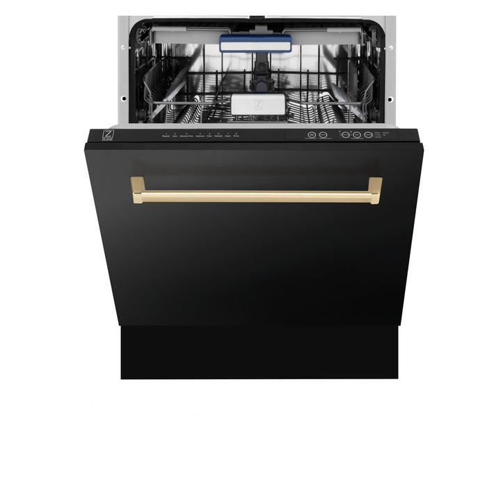 ZLINE Autograph Edition 24 in. 3rd Rack Top Control Tall Tub Dishwasher in Black Stainless Steel with Accent Handle, 51dBa (DWVZ-BS-24)