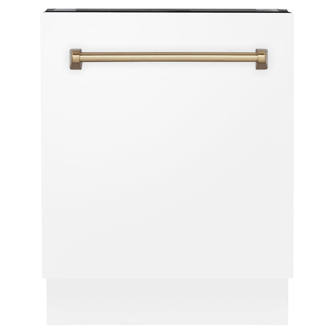 ZLINE Autograph Edition 24 in. 3rd Rack Top Control Tall Tub Dishwasher in White Matte with Accent Handle, 51dBa (DWVZ-WM-24)