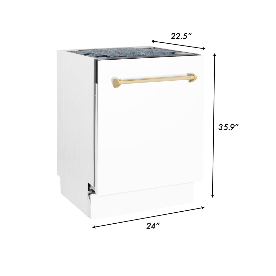 ZLINE Autograph Edition 24 in. 3rd Rack Top Control Tall Tub Dishwasher in White Matte with Accent Handle, 51dBa (DWVZ-WM-24)