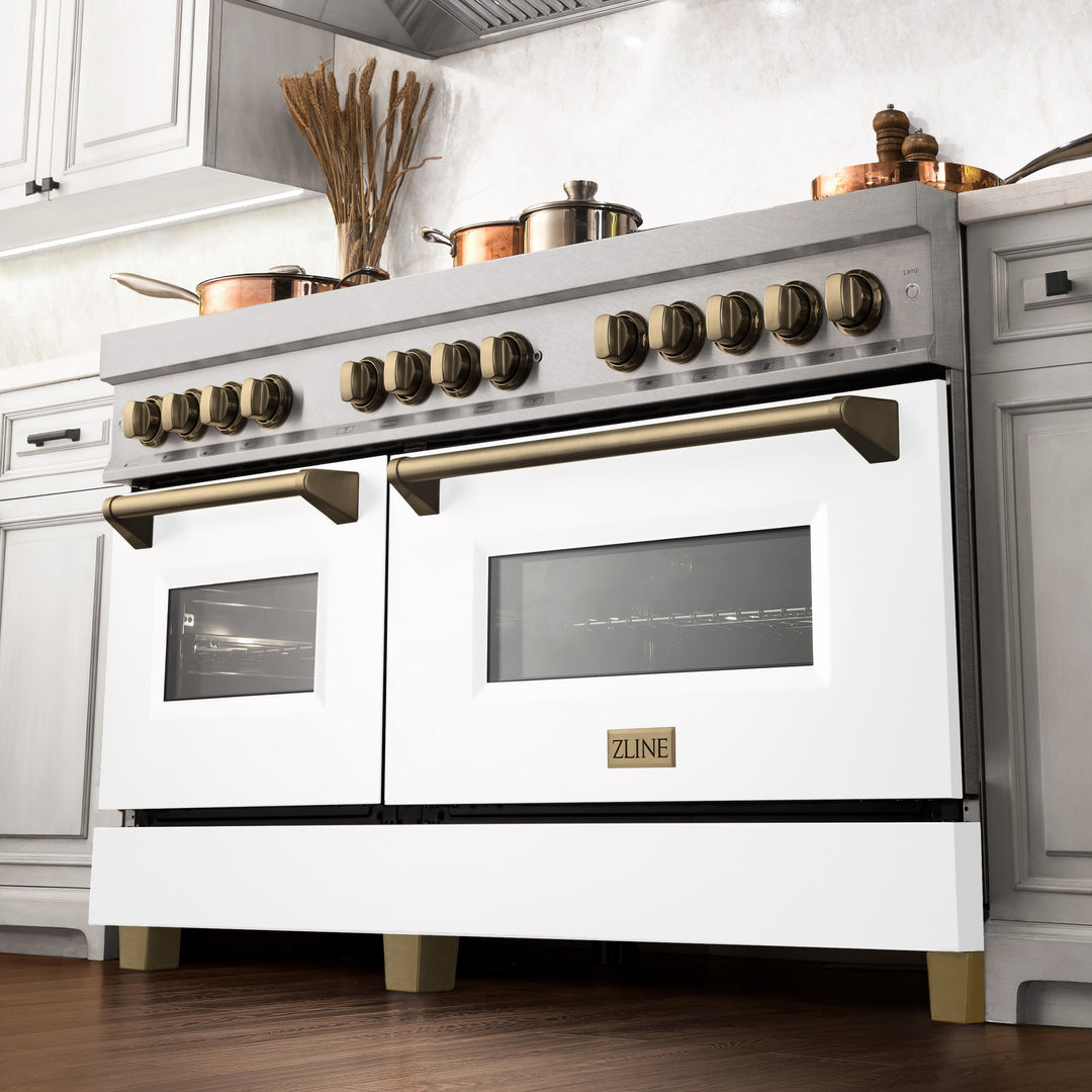 ZLINE Autograph Edition 60 in. 7.4 cu. ft. Dual Fuel Range with Gas Stove and Electric Oven in Fingerprint Resistant Stainless Steel with White Matte Door and Accents (RASZ-WM-60)