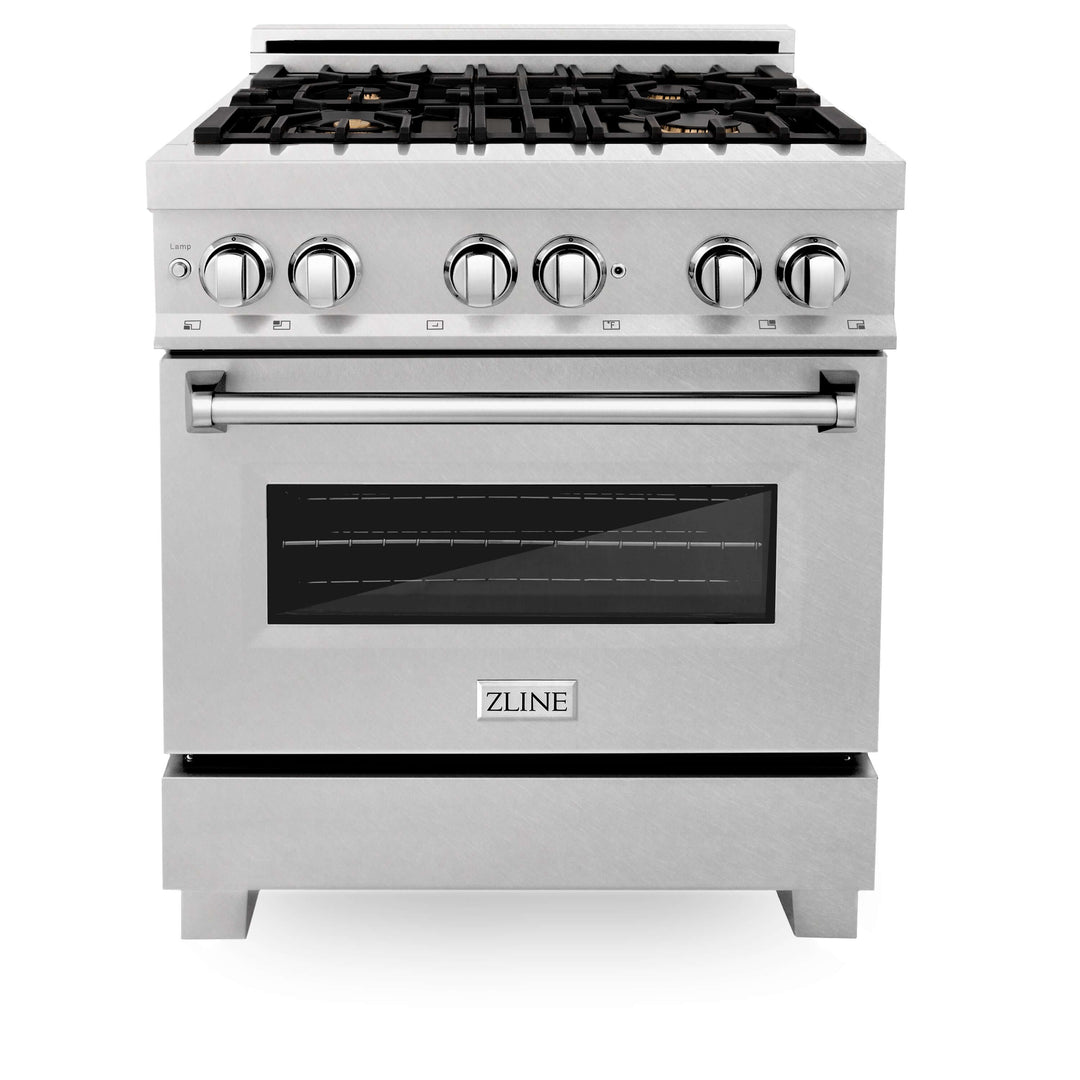 ZLINE 30 in. 4.0 cu. ft. Electric Oven and Gas Cooktop Dual Fuel Range with Griddle and Brass Burners in Fingerprint Resistant Stainless (RAS-SN-BR-GR-30)