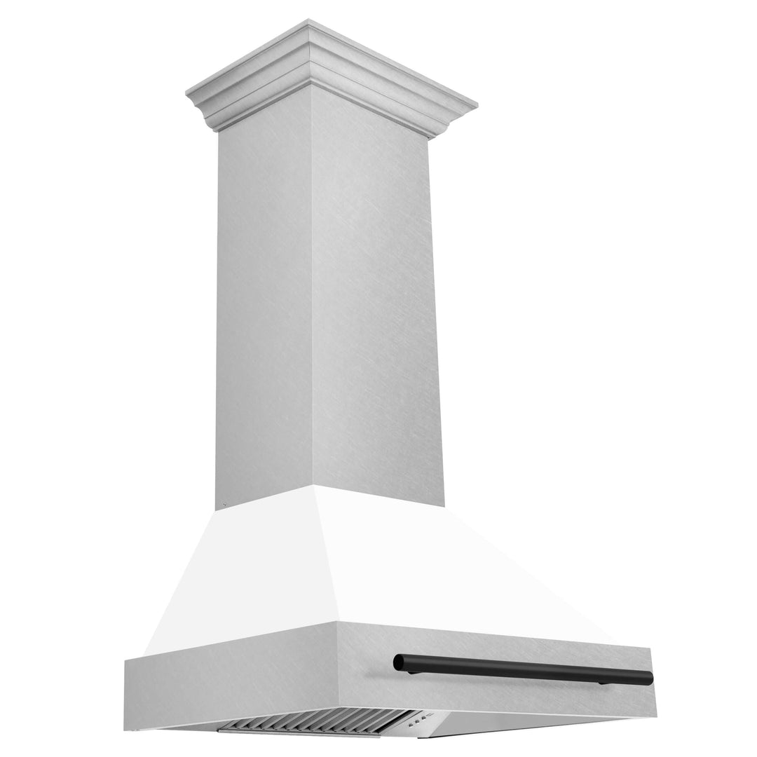 30 in. ZLINE Autograph Edition Fingerprint Resistant Stainless Steel Range Hood with White Matte Shell and Accented Handle (8654SNZ-WM30)