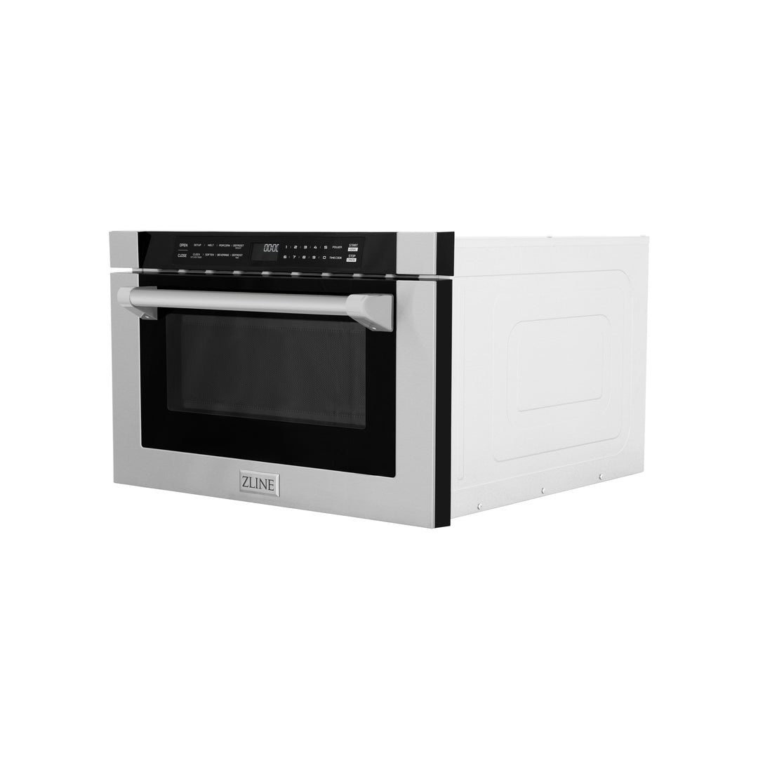 ZLINE 24 in. 1.2 cu. ft. Built-in Microwave Drawer with a Traditional Handle Black Stainless Steel (MWD-1-BS-H) Front