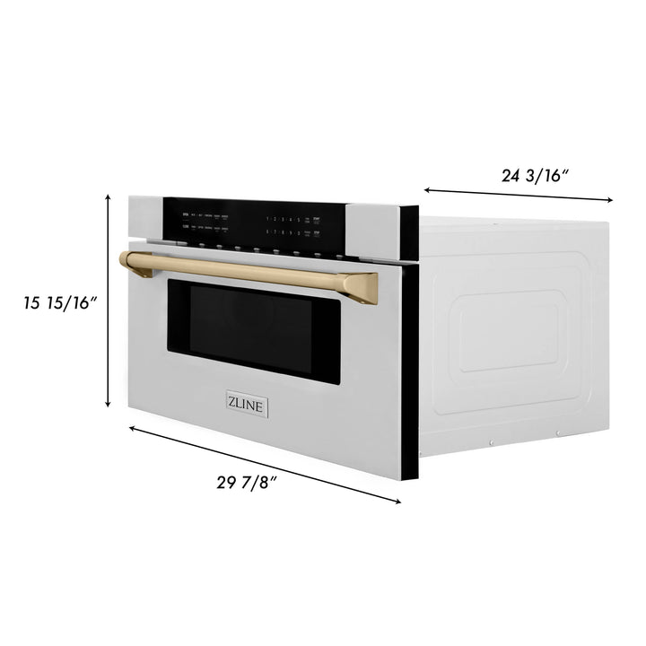 ZLINE Autograph Edition 30 in. 1.2 cu. ft. Built-In Microwave Drawer in Stainless Steel with Accents (MWDZ-30)