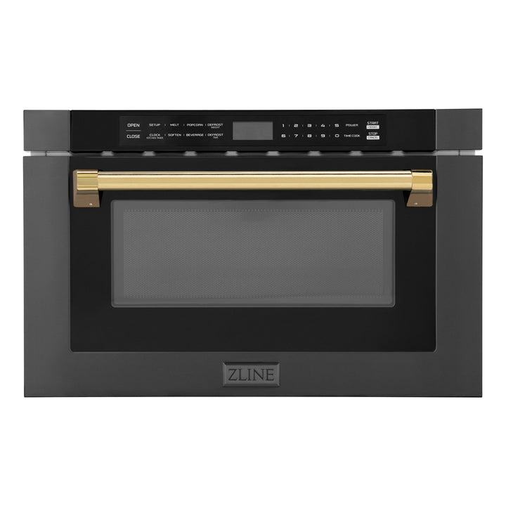 ZLINE Autograph Edition 24 in. 1.2 cu. ft. Built-in Microwave Drawer in Black Stainless Steel with Accents (MWDZ-1-BS-H)