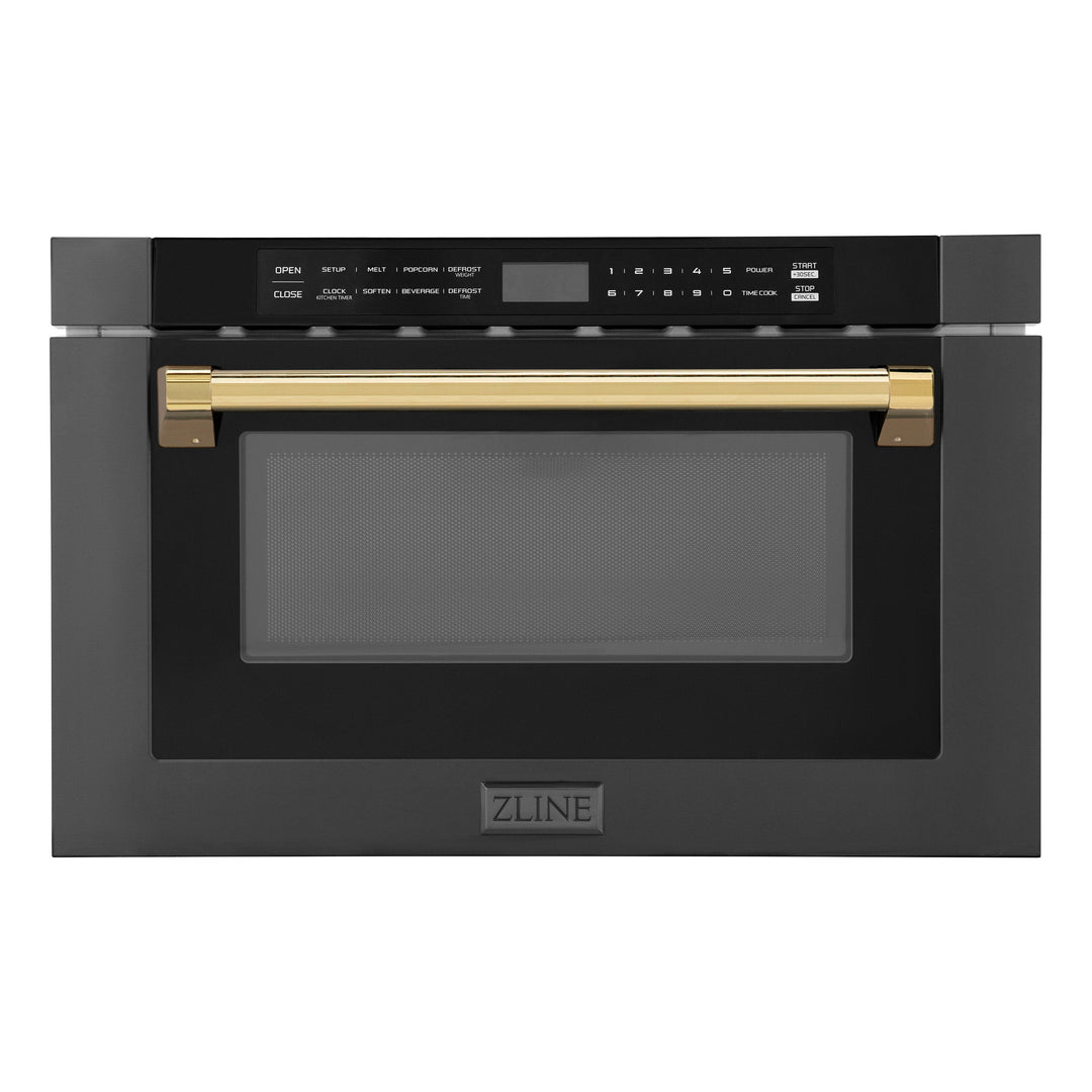 ZLINE Autograph Edition 24 in. 1.2 cu. ft. Built-in Microwave Drawer in Black Stainless Steel with Accents (MWDZ-1-BS-H)