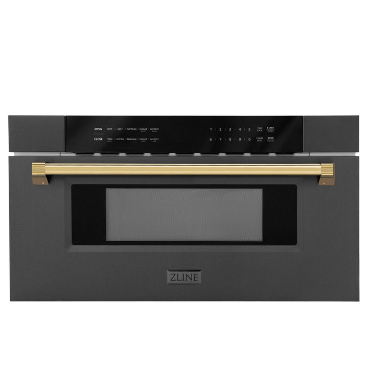 ZLINE Autograph Edition 30 in. 1.2 cu. ft. Built-in Microwave Drawer in Black Stainless Steel with Accents (MWDZ-30-BS)