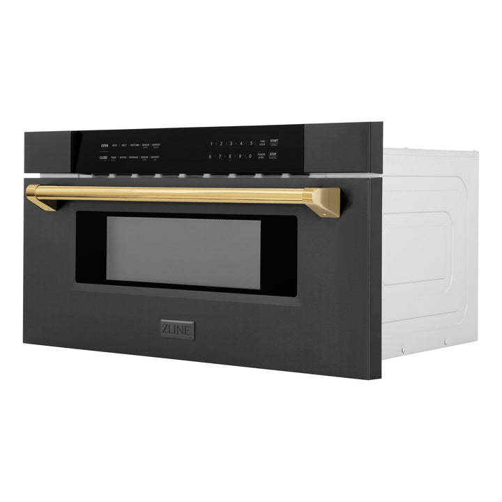 ZLINE Autograph Edition 30 in. 1.2 cu. ft. Built-in Microwave Drawer in Black Stainless Steel with Accents (MWDZ-30-BS)
