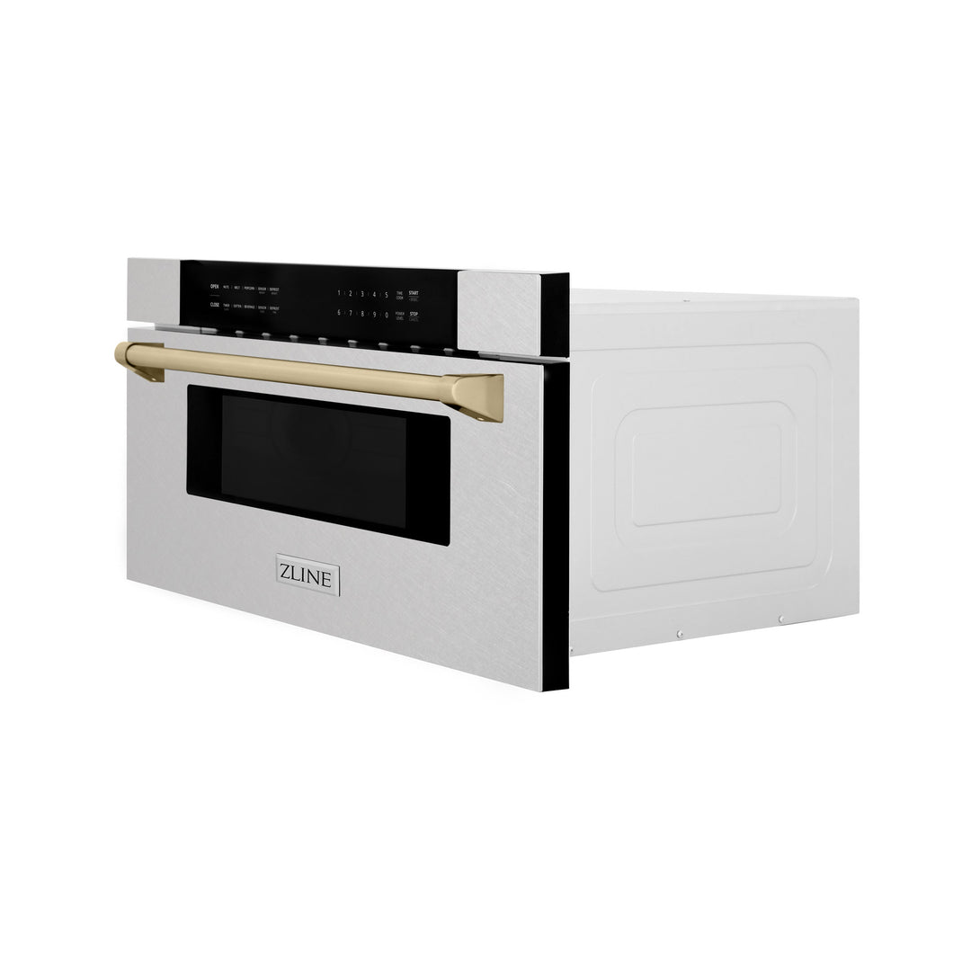 ZLINE Autograph Edition 30 in. 1.2 cu. ft. Built-In Microwave Drawer in Fingerprint Resistant Stainless Steel with Accents (MWDZ-30-SS)