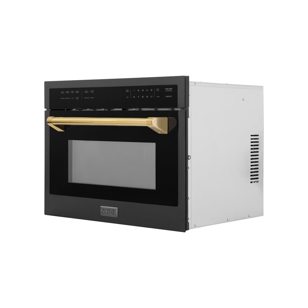 ZLINE Autograph Edition 24 in. 1.6 cu ft. Built-in Convection Microwave Oven in Black Stainless Steel with Accents (MWOZ-24-BS)