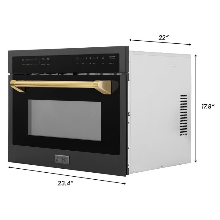 ZLINE Autograph Edition 24 in. 1.6 cu ft. Built-in Convection Microwave Oven in Black Stainless Steel with Accents (MWOZ-24-BS)