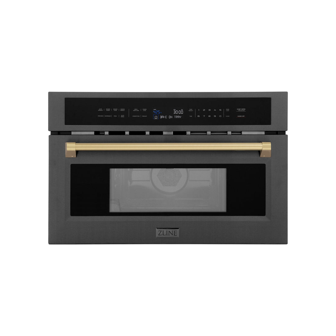 ZLINE Autograph Edition 30 in. 1.6 cu ft. Built-in Convection Microwave Oven in Black Stainless Steel with Accents (MWOZ-30-BS)