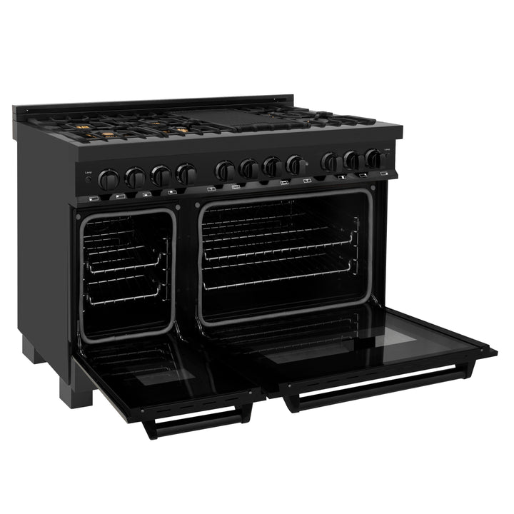 ZLINE 48 in. 6.0 cu. ft. Dual Fuel Range with Gas Stove and Electric Oven in Black Stainless Steel with Brass Burners (RAB-BR-48)