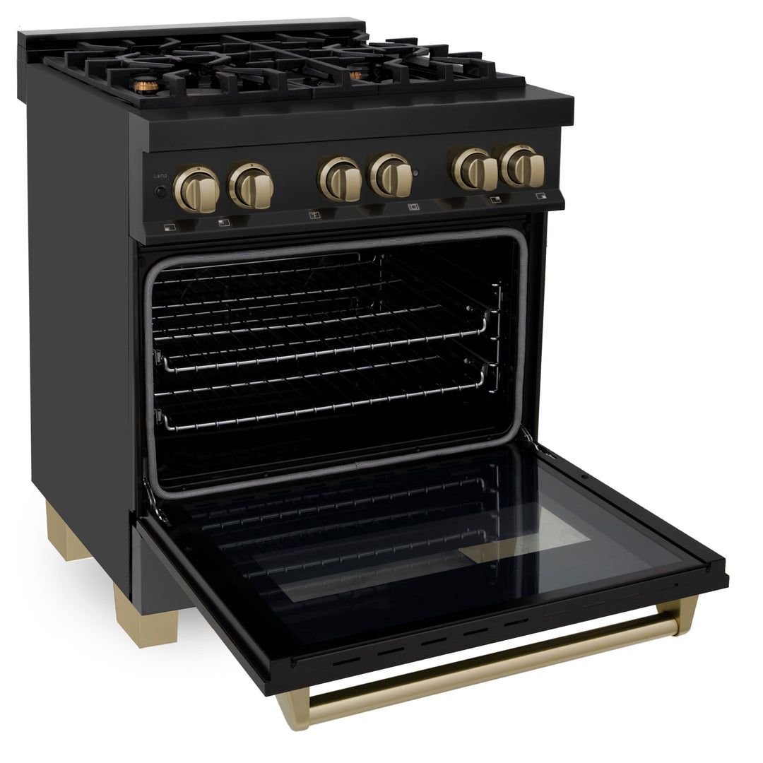 ZLINE Autograph Edition 30 in. 4.0 cu. ft. Dual Fuel Range with Gas Stove and Electric Oven in Black Stainless Steel with Accents (RABZ-30)