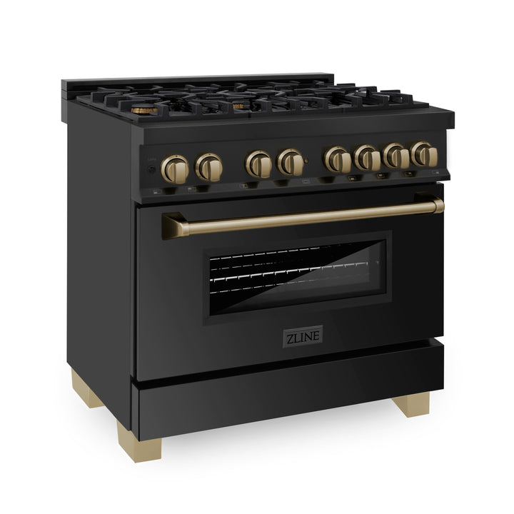 ZLINE Autograph Edition 36 in. 4.6 cu. ft. Dual Fuel Range with Gas Stove and Electric Oven in Black Stainless Steel with Accents (RABZ-36)