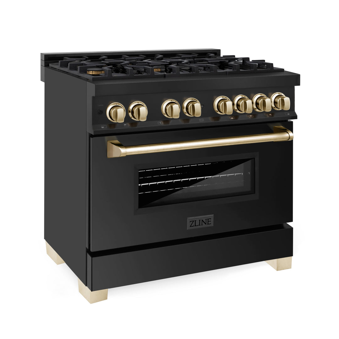 ZLINE Autograph Edition 36 in. 4.6 cu. ft. Dual Fuel Range with Gas Stove and Electric Oven in Black Stainless Steel with Accents (RABZ-36)