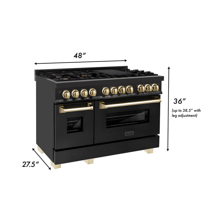 ZLINE Autograph Edition 48 in. 6.0 cu. ft. Dual Fuel Range with Gas Stove and Electric Oven in Black Stainless Steel with Accents (RABZ-48)