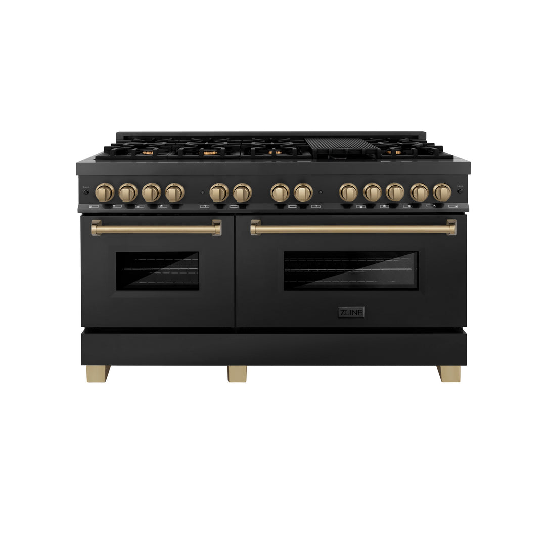 ZLINE Autograph Edition 60 in. 7.4 cu. ft. Dual Fuel Range with Gas Stove and Electric Oven in Black Stainless Steel with Accents (RABZ-60)