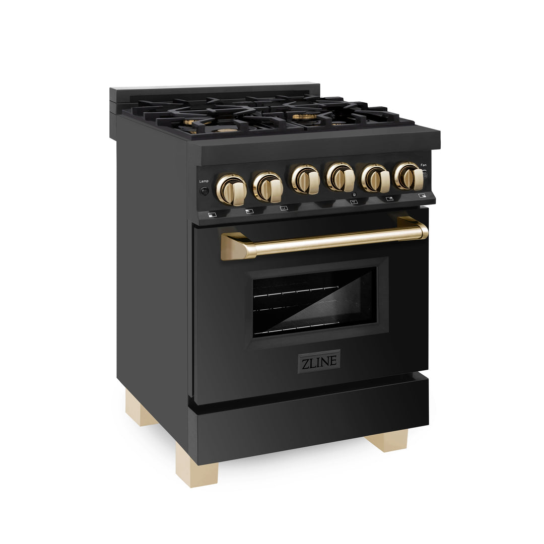 ZLINE Autograph Edition 24 in. 2.8 cu. ft. Range with Gas Stove and Gas Oven in Black Stainless Steel with Accents (RGBZ-24)