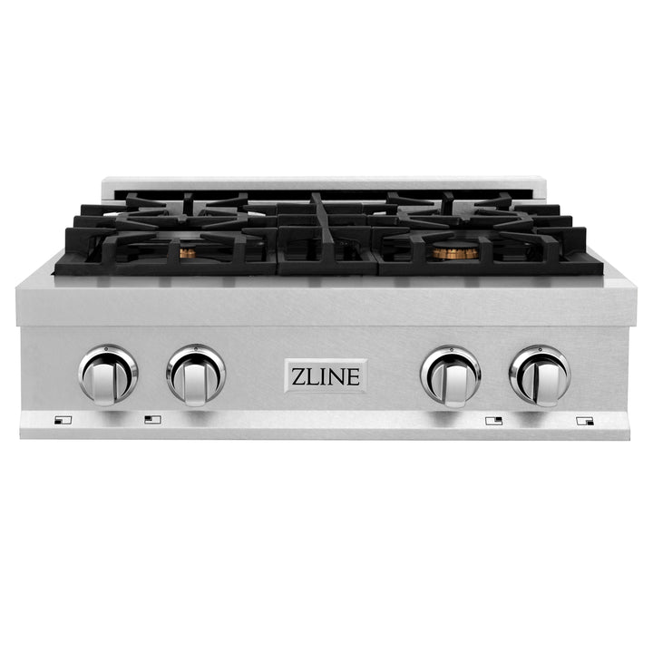 ZLINE 30 in. Porcelain Rangetop in DuraSnow Stainless Steel with 4 Gas Burners (RTS-30) Available with Brass Burners
