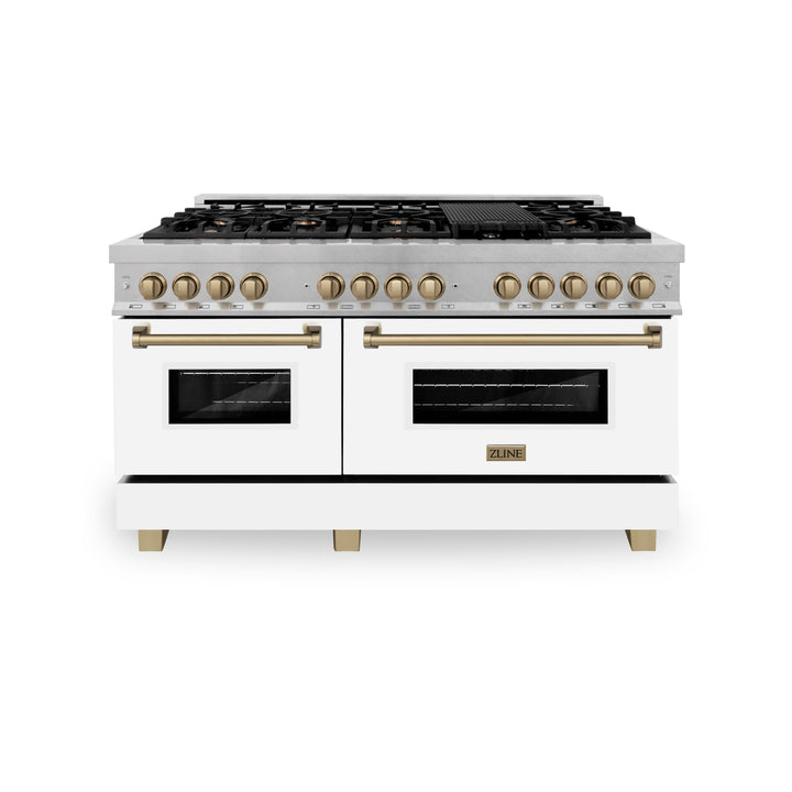ZLINE Autograph Edition 60 in. 7.4 cu. ft. Dual Fuel Range with Gas Stove and Electric Oven in Fingerprint Resistant Stainless Steel with White Matte Door and Accents (RASZ-WM-60)