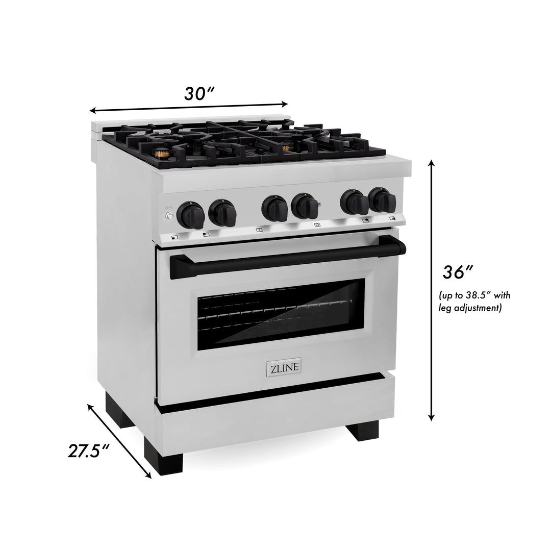 ZLINE Autograph Edition 30 in. 4.0 cu. ft. Dual Fuel Range with Gas Stove and Electric Oven in Stainless Steel with Accents (RAZ-30)