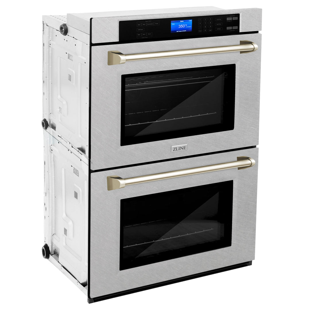 ZLINE 30 in. Autograph Edition Electric Double Wall Oven with Self Clean and True Convection in DuraSnow Stainless Steel and Accents (AWDSZ-30)
