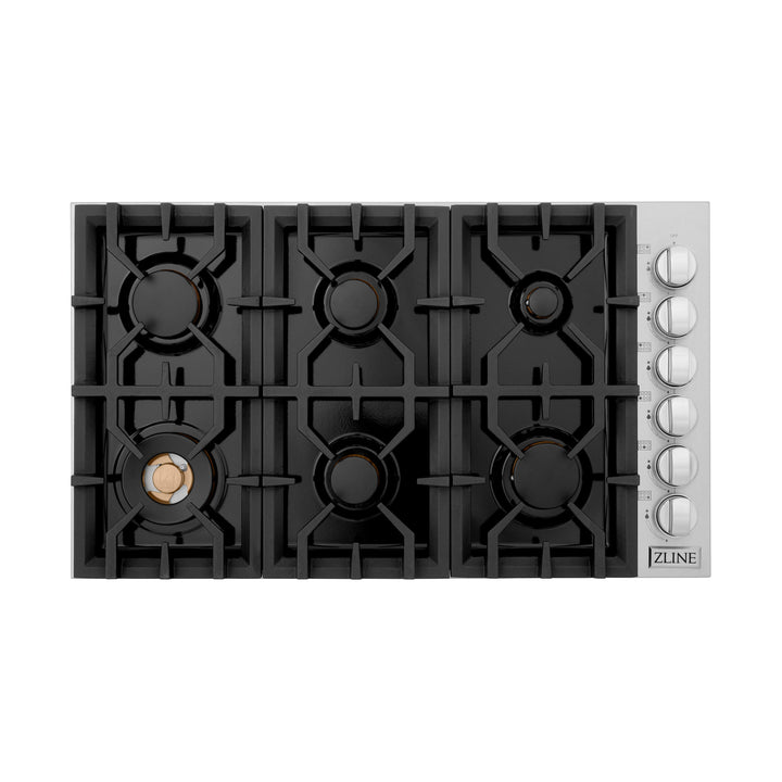 ZLINE 36 in. Dropin Cooktop with 6 Gas Burners and Black Porcelain Top (RC36-PBT)