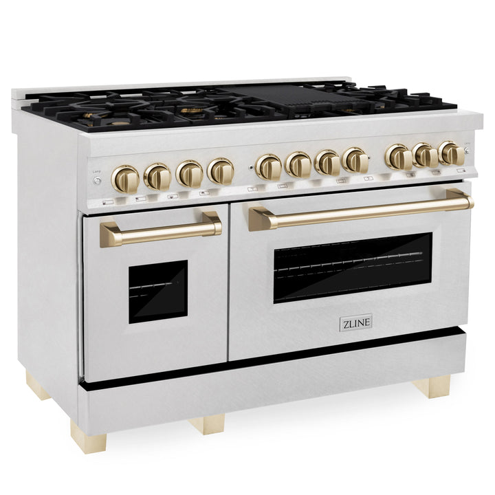 ZLINE Autograph Edition 48 in. 6.0 cu. ft. Dual Fuel Range with Gas Stove and Electric Oven in Fingerprint Resistant Stainless Steel with Accents (RASZ-SN-48)