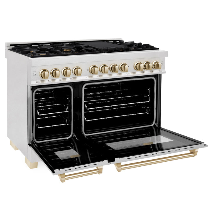 ZLINE Autograph Edition 48 in. 6.0 cu. ft. Dual Fuel Range with Gas Stove and Electric Oven in Fingerprint Resistant Stainless Steel with Accents (RASZ-SN-48)