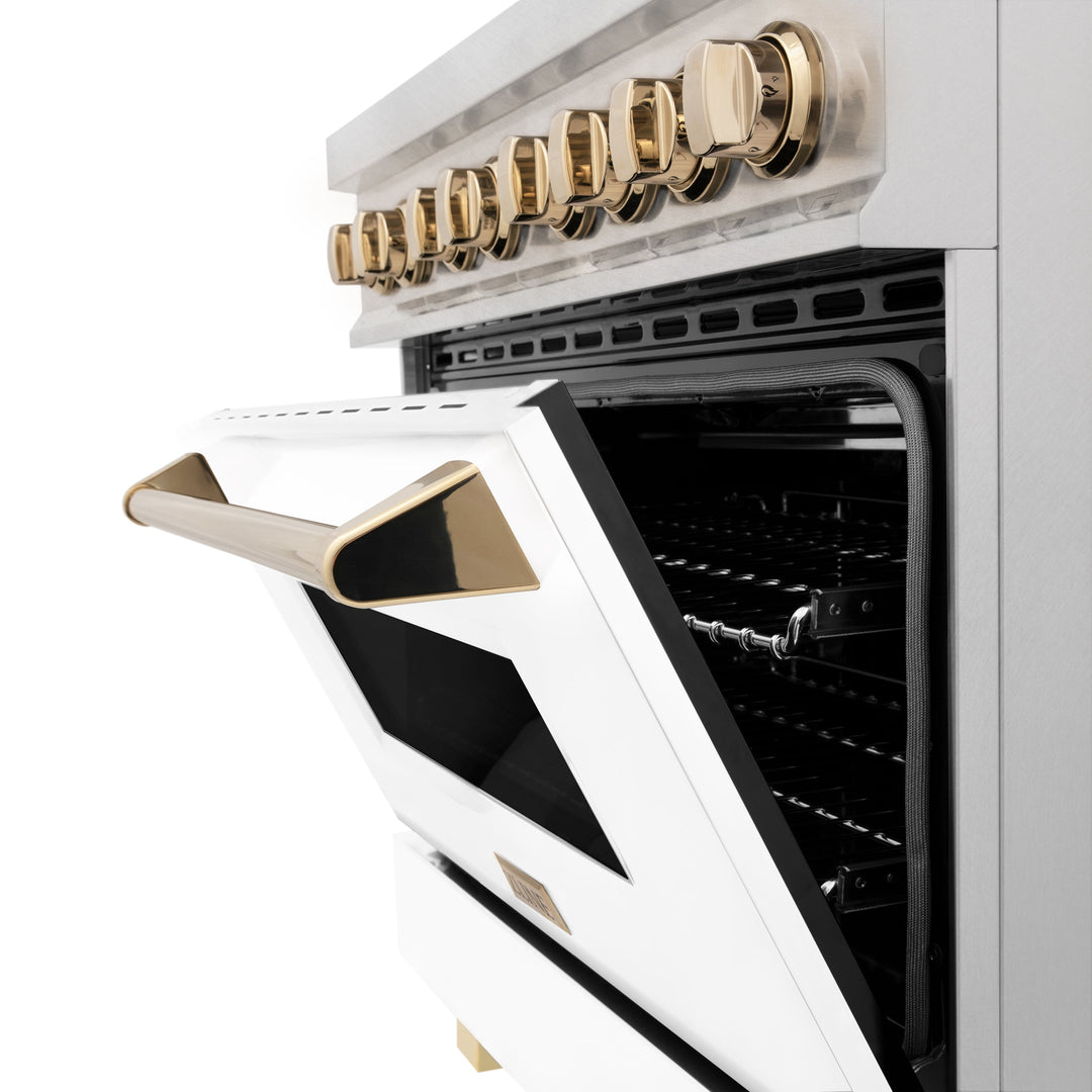 ZLINE Autograph Edition 36 in. 4.6 cu. ft. Dual Fuel Range with Gas Stove and Electric Oven in Fingerprint Resistant Stainless Steel with White Matte Door and Accents (RASZ-WM-36)