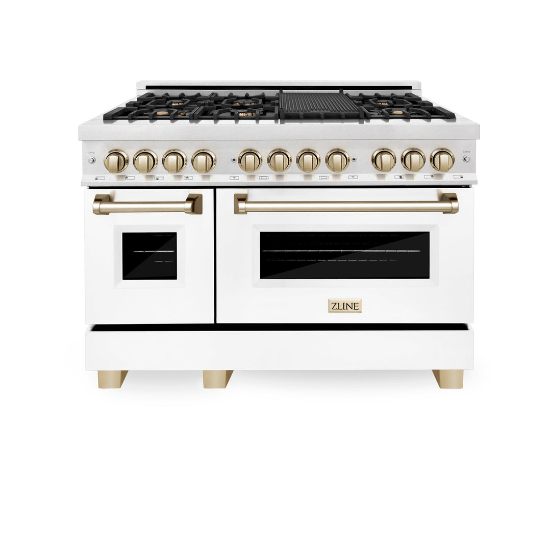 ZLINE Autograph Edition 48 in. 6.0 cu. ft. Dual Fuel Range with Gas Stove and Electric Oven in Fingerprint Resistant Stainless Steel with White Matte Door and Accents (RASZ-WM-48)
