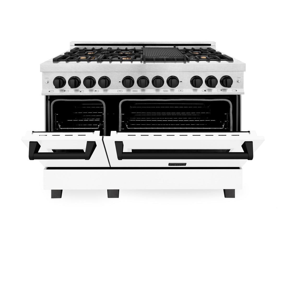 ZLINE Autograph Edition 48 in. 6.0 cu. ft. Dual Fuel Range with Gas Stove and Electric Oven in Fingerprint Resistant Stainless Steel with White Matte Door and Accents (RASZ-WM-48)
