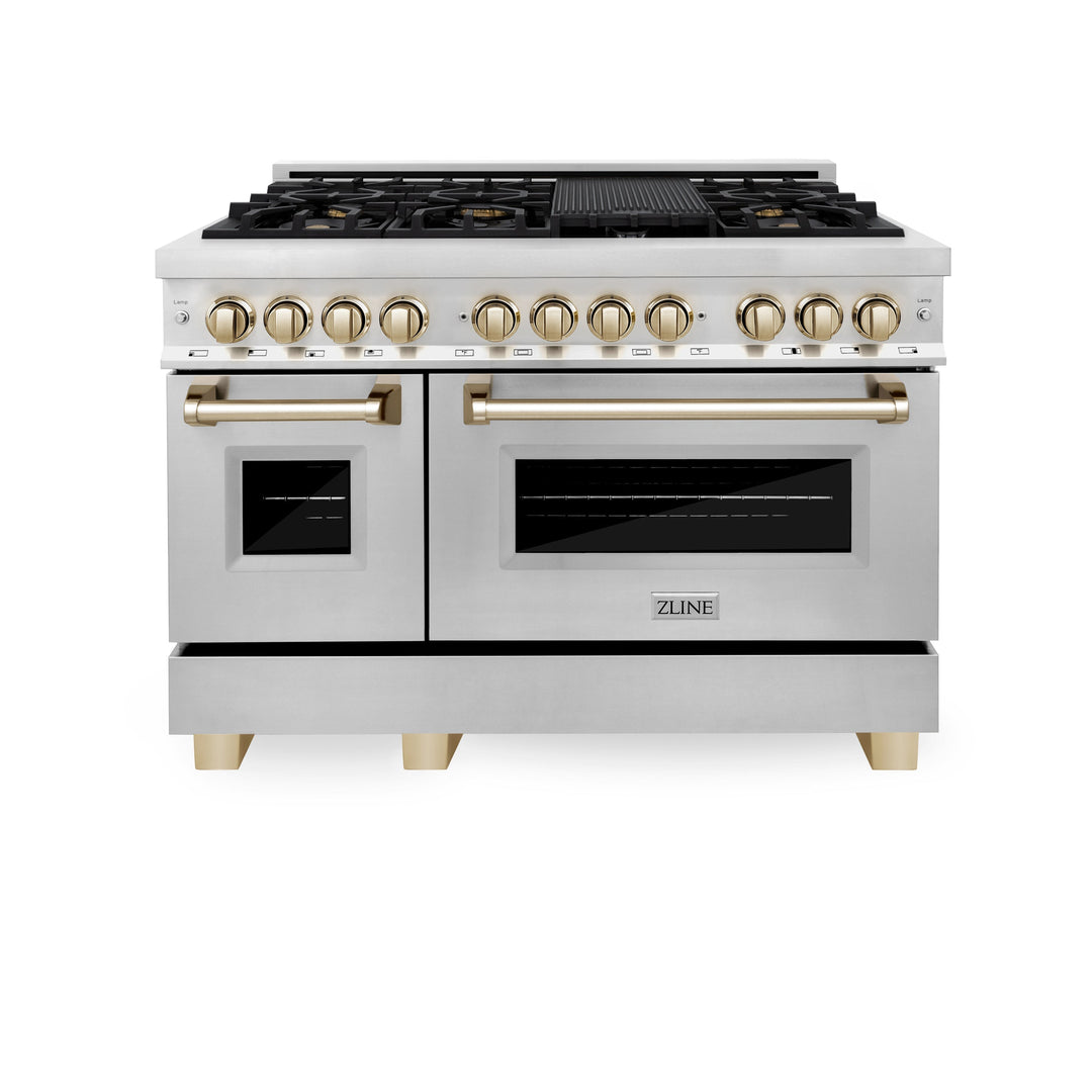 ZLINE Autograph Edition 48 in. 6.0 cu. ft. Dual Fuel Range with Gas Stove and Electric Oven in Stainless Steel with Accents (RAZ-48)