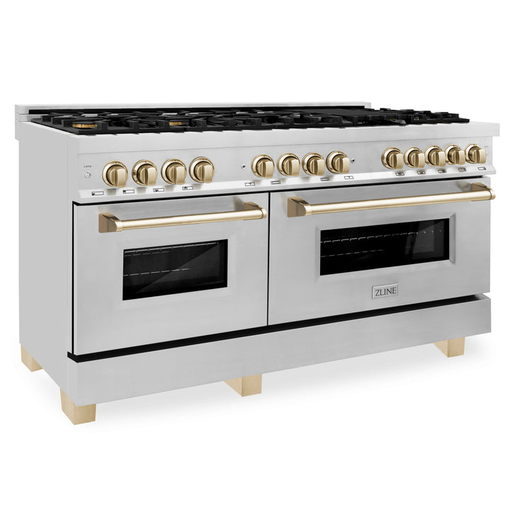 ZLINE Autograph Edition 60 in. 7.4 cu. ft. Dual Fuel Range with Gas Stove and Electric Oven in Stainless Steel with Accents (RAZ-60)