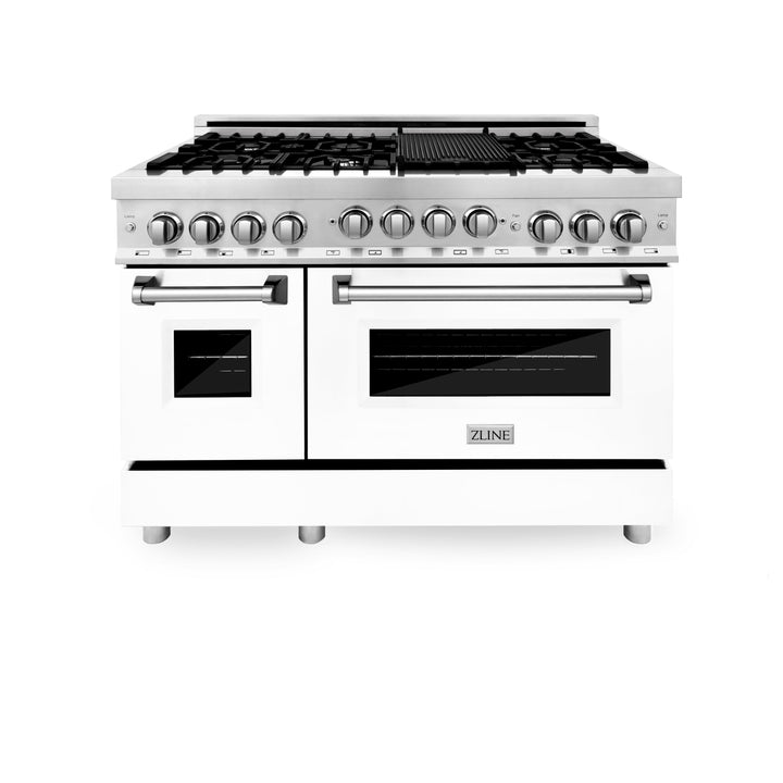 ZLINE 48 in. 6.0 cu. ft. Gas Oven and Gas Cooktop Range with Griddle and White Matte Door in Stainless Steel (RG-WM-GR-48)