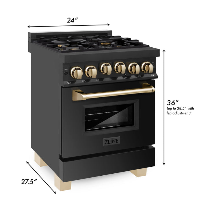 ZLINE Autograph Edition 24 in. 2.8 cu. ft. Range with Gas Stove and Gas Oven in Black Stainless Steel with Accents (RGBZ-24)