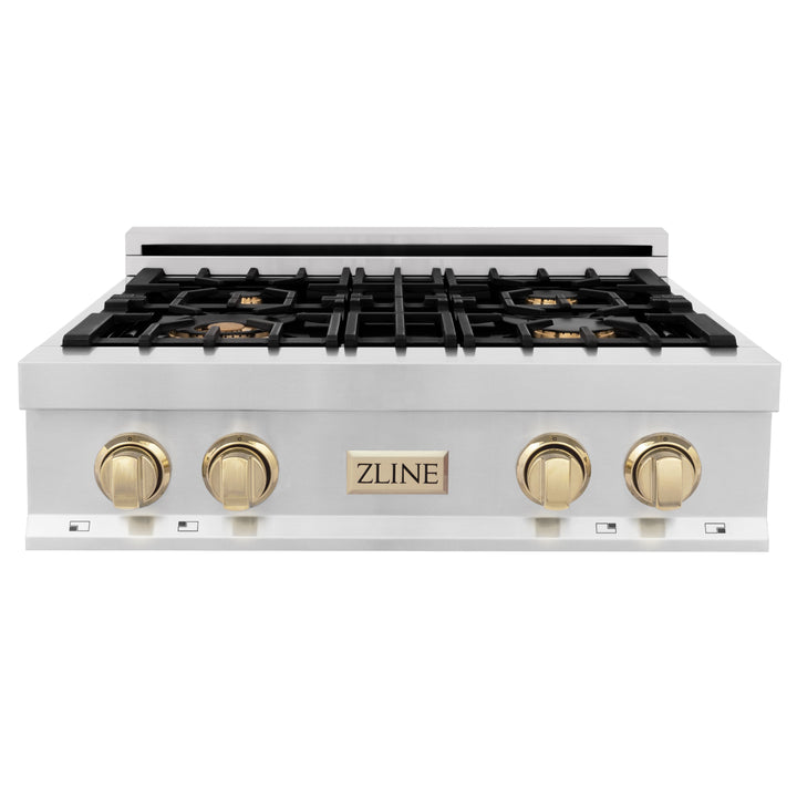 ZLINE Autograph Edition 30 in. Porcelain Rangetop with 4 Gas Burners in Stainless Steel and Accents (RTZ-30)