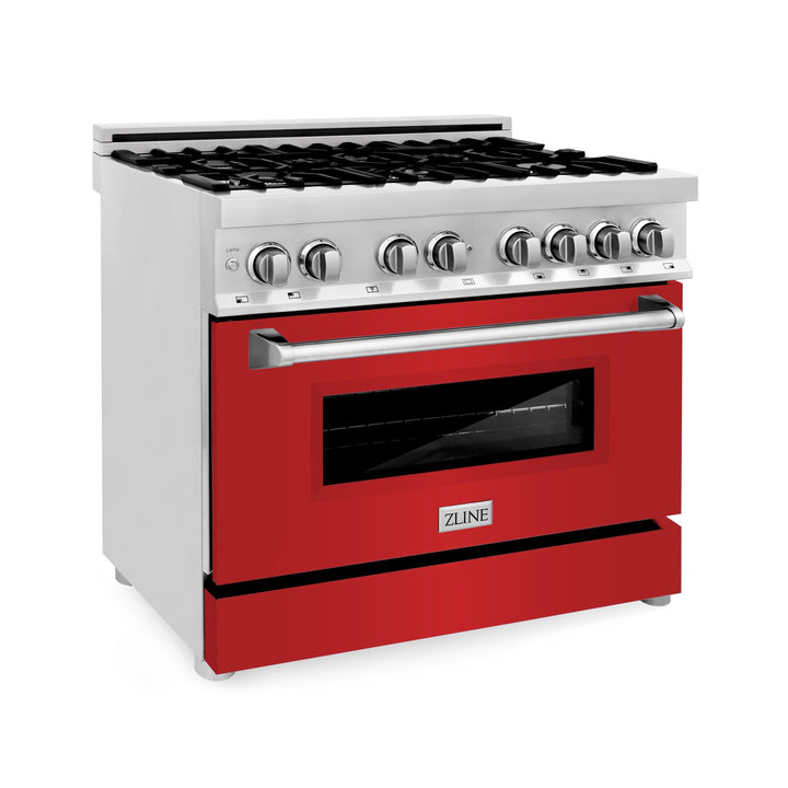 ZLINE 36 in. Dual Fuel Range with Gas Stove and Electric Oven in Stainless Steel with Color Door Options (RA36)