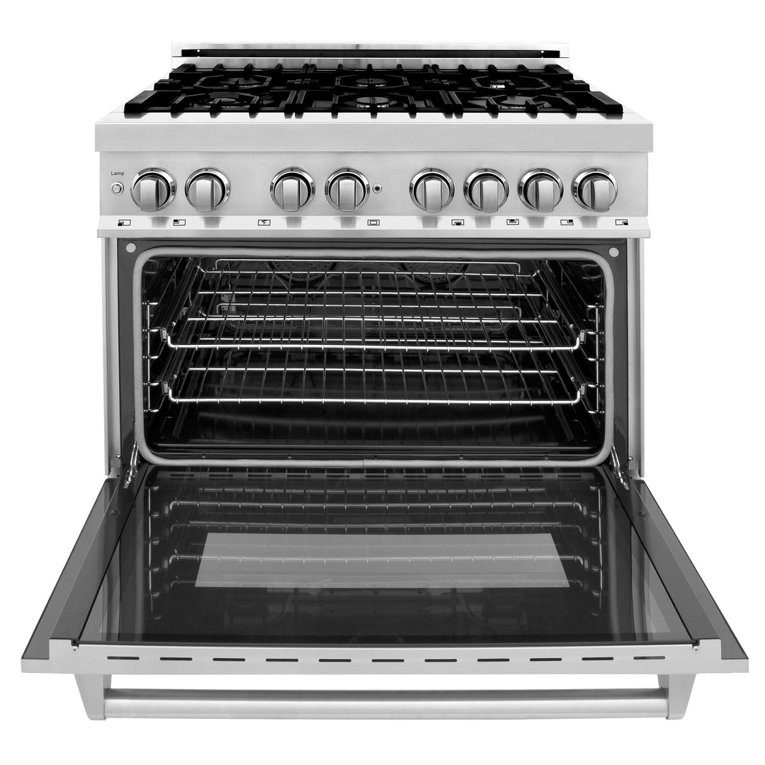 ZLINE 36 in. 4.6 cu. ft. Electric Oven and Gas Cooktop Dual Fuel Range with Griddle in Stainless Steel (RA-GR-36)