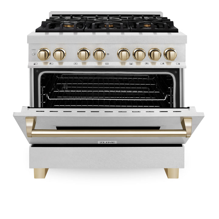 ZLINE Autograph Edition 36 in. 4.6 cu. ft. Dual Fuel Range with Gas Stove and Electric Oven in Fingerprint Resistant Stainless Steel with Accents (RASZ-SN-36)