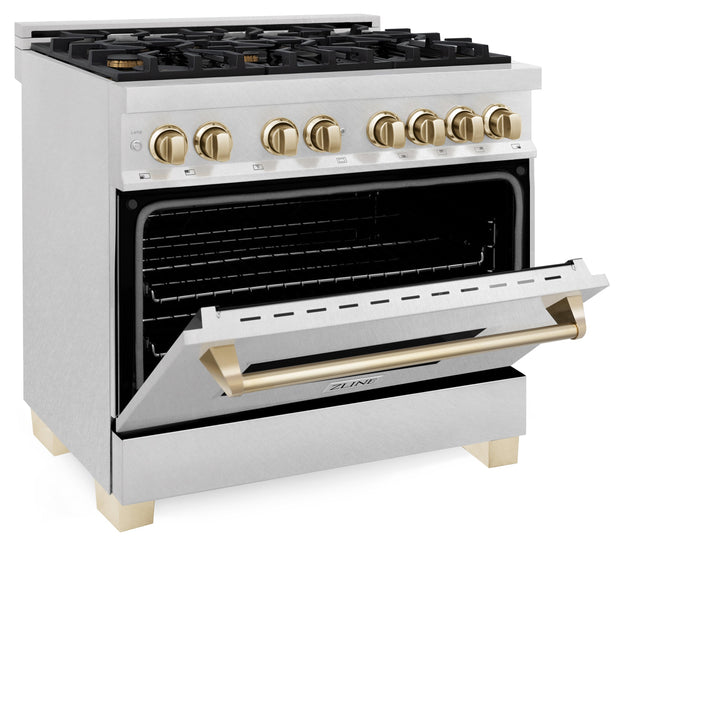 ZLINE Autograph Edition 36 in. 4.6 cu. ft. Dual Fuel Range with Gas Stove and Electric Oven in Fingerprint Resistant Stainless Steel with Accents (RASZ-SN-36)