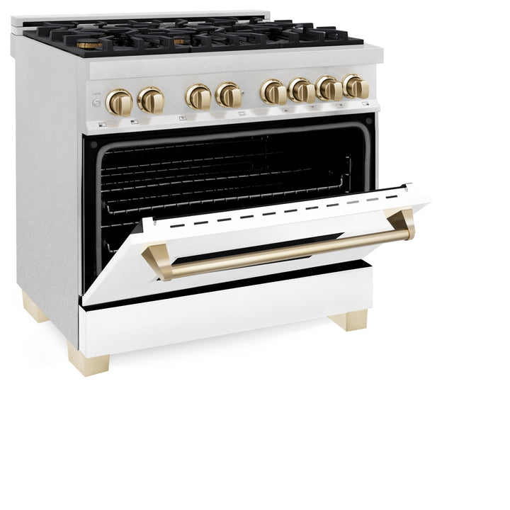 ZLINE Autograph Edition 36 in. 4.6 cu. ft. Dual Fuel Range with Gas Stove and Electric Oven in Fingerprint Resistant Stainless Steel with White Matte Door and Accents (RASZ-WM-36)
